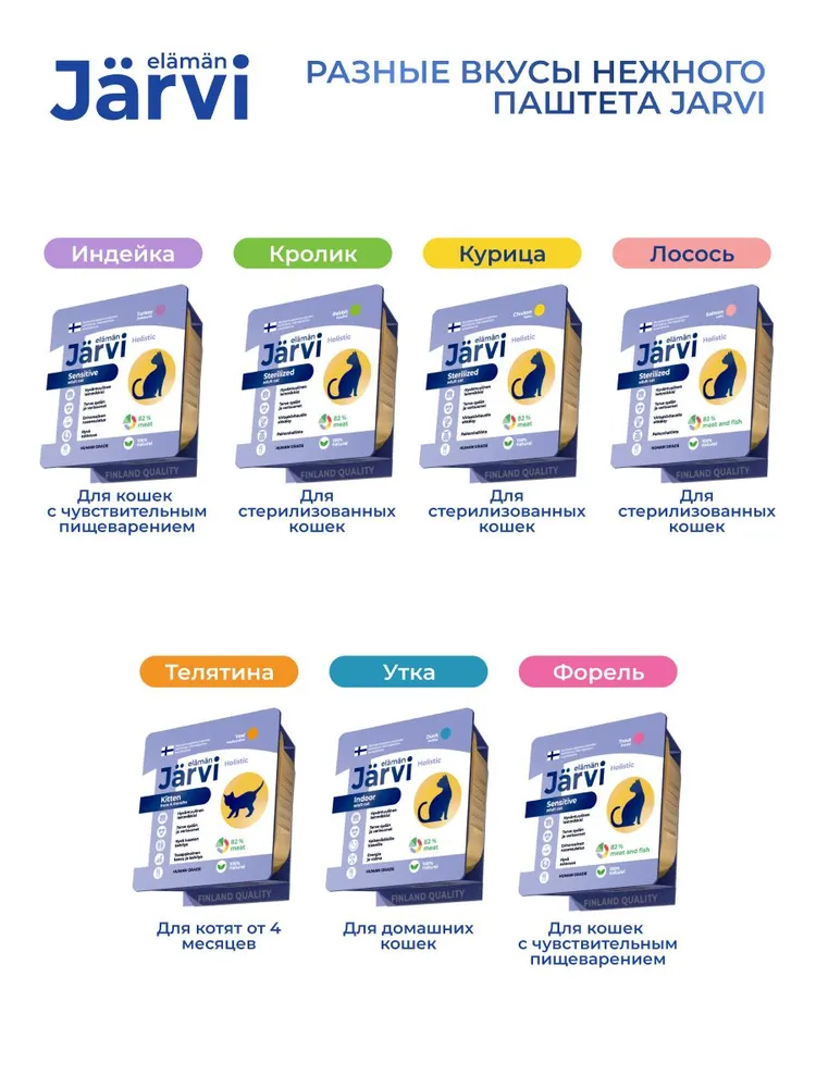 Jarvi мясной паштет с лососем для стерилизованных кошек