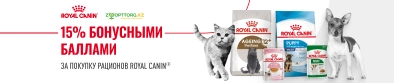 15% бонусными баллами при покупке рационов Royal Canin 		