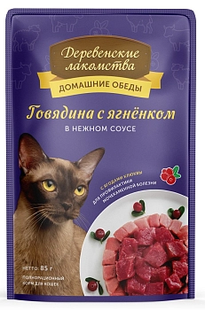 Деревенские лакомства пауч для кошек, профилактика МКБ (кусочки в соусе)