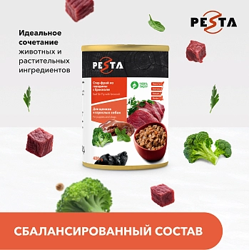 Pesta "Стир-фрай из говядины с брокколи" консервы для щенков и собак всех пород