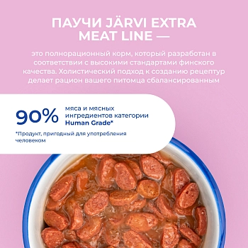 Jarvi Extra meat line пауч для кошек для красивой шерсти и здоровой кожи (кусочки в желе)