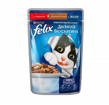 Felix Двойная вкуснятина пауч для кошек (кусочки в желе) (акция 4+1)