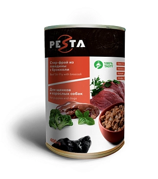 Pesta "Стир-фрай из говядины с брокколи" консервы для щенков и собак всех пород
