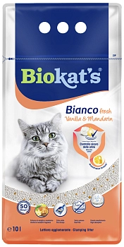 BIOKAT'S Bianco Fresh наполнитель минеральный комкующийся ваниль и мандарин