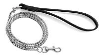 Triol поводок-цепь с кожаной ручкой "Змейка" серебро