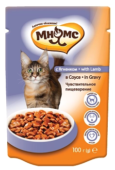 Мнямс Чувствительное пищеварение для взрослых кошек (ягненок в соусе 100 г.) 20 шт.+ 4 бесплатно