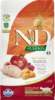 Farmina N&D Cat Pumpkin Quail Neutered корм для кастрированных и стерилизованных кошек