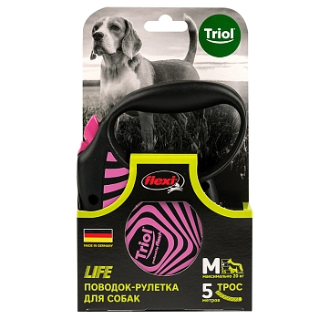 Triol поводок-рулетка Flexi Joy Geometry Pink M до 20 кг (5м трос)