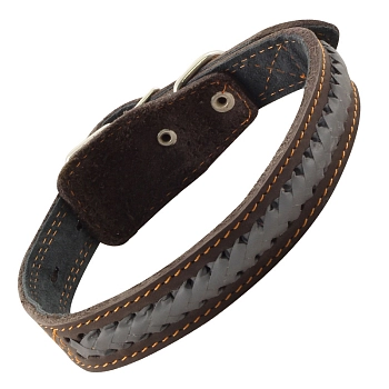 Гамма ошейник кожаный двойной "Коса со светоотражающими элементами"