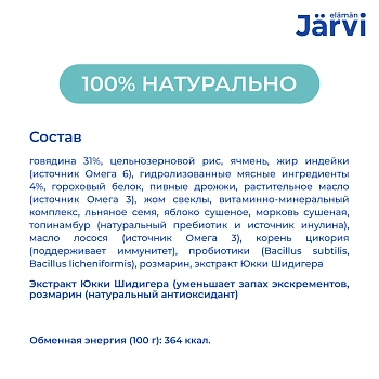 Jarvi сухой монопротеиновый полнорационный корм для взрослых собак мелких пород
