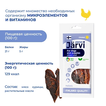Jarvi вяленое лакомство куриная грудка для собак и щенков всех пород