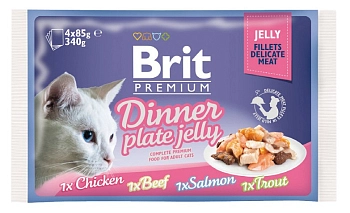 Набор паучей для кошек Brit Premium Dinner Plate Jelly Кусочки в желе 4x85 г