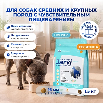 Jarvi сухой монопротеиновый полнорационный корм для собак сред. и крупных пород с чув. пищеварением