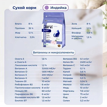 Jarvi сухой полнорационный корм для стерилизованных кошек и кастрированных котов