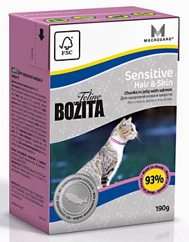 Bozita Feline Sensitive Hair & Skin консервы для кошек с чувствительной кожей (кусочки в желе)