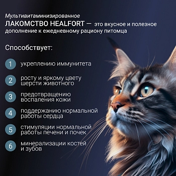 Healfort Здоровье кожи и шерсти витамины со вкусом лосося для кошек