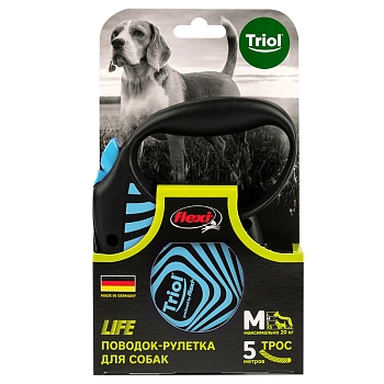 Triol поводок-рулетка Flexi Joy Geometry Blue S до 12 кг (5м трос)