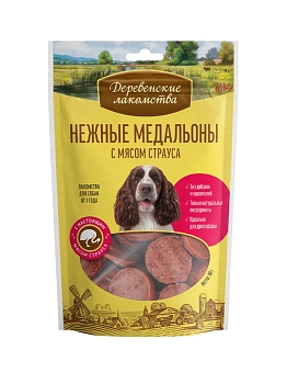 Деревенские лакомства "Медальоны из мяса страуса" лакомство для собак