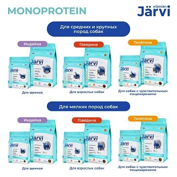 Jarvi сухой монопротеиновый полнорационный корм для взрослых собак средних и крупных пород