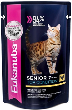 Eukanuba Cat пауч для кошек старше 7 лет (кусочки в соусе)
