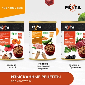 Pesta "Стью из говядины с мускатной тыквой" консервы для щенков и собак всех пород