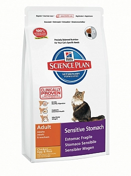 Hill's Science Plan Sensitive Stomach корм для взрослых кошек для здоровья ЖКТ
