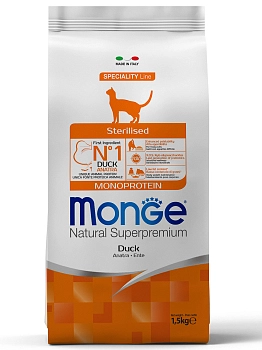 Monge Cat Monoprotein Sterilised Duck корм для взрослых стерилизованных кошек с уткой (развес)
