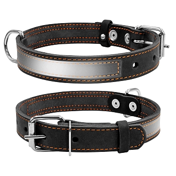 Collar ошейник кожаный со светоотражающей лентой