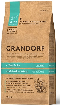 Grandorf 4 Meat Medium & Maxi Adult корм для взрослых собак средних и крупных пород