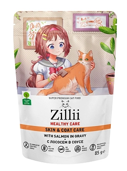 ZILLII CARE Skin & Coat для поддержания здоровья кожи и шерсти кошек ( кусочки в соусе)