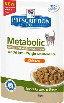 Hill's Prescription Diet Feline Metabolic пауч для кошек при коррекции веса (кусочки в соусе 85 г.)