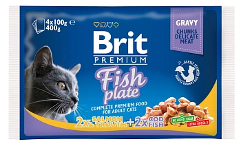 Набор паучей для кошек Brit Premium Fish Plate Рыбная тарелка, 4*100 г